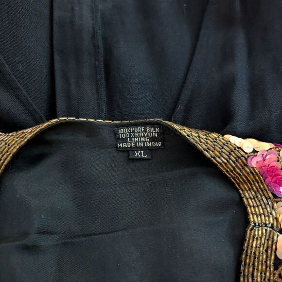 Vintage 100% Silk Sequin Jacket – Art Deco Patchwork – XL Statement Glam - Picture 11 of 13
